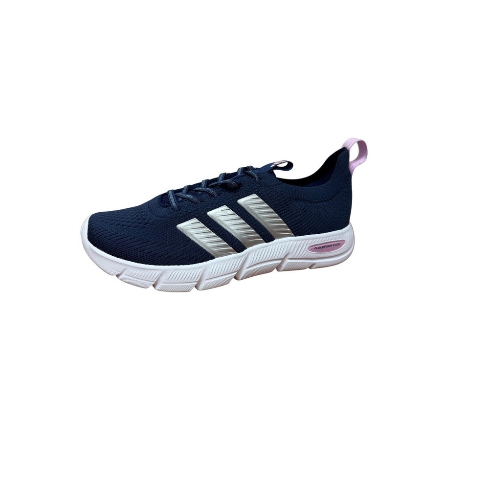 7w Wide Adidas Cloudfoam Flex SL Womens Navy Silver Running Shoes KI3456